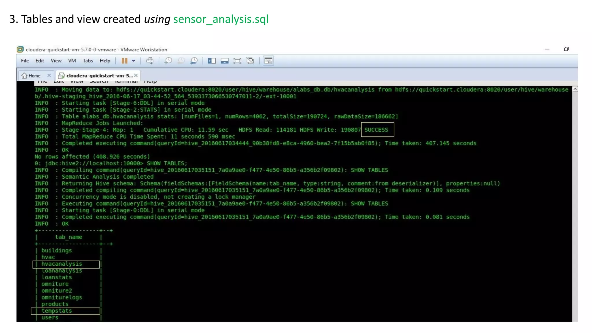3. Tables and view created using sensor_analysis.sql
 