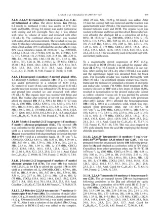 3.1.8. 2,2,6,9-Tetramethyl-1-benzoxocan-3-ol, 5-de-
oxyheliannuol A (23a). The above ketone 22a (50 mg,
0.2 mmol) in methanol (1 mL) was cooled to 0 
C (ice
bath) and NaBH4 (20 mg, 0.4 mmol) was added portionwise
with stirring and left overnight. Next day it was diluted
with twice its volume of water and extracted with ether
(10 mLÂ2). The combined ethereal extract was washed
with water, dried and concentrated. The residual oil was pu-
riﬁed by thin layer chromatography. Elution with petroleum
ether–ethyl acetate (19:1) afforded the alcohol 23a (41 mg,
80%) as a colourless liquid. IR 3440 cmÀ1
; dH (300 MHz,
CDCl3) 7.06 (d, 1H, J¼9 Hz), 6.90 (d, 1H, J¼9 Hz), 6.79
(s, 1H), 3.40 (d, 1H, J¼9 Hz), 3.20–3.15 (m, 1H), 2.29 (s,
3H), 2.0–1.96 (m, 4H), 1.66–1.54 (br, 1H), 1.45 (s, 3H),
1.40 (s, 3H), 1.26 (d, 3H, J¼9 Hz). dC (75 MHz, CDCl3)
153.0, 138.2, 136.0, 126.1, 126.0, 125.9, 125.5, 83.4, 36.5,
32.9, 32.2, 26.1, 23.5, 21.3, 21.3. Anal. Calcd for
C15H22O2: C, 76.88; H, 9.46. Found: C, 76.82; H, 9.40.
3.1.9. 2-Isopropenyl-4-methoxy-5-methyl phenol (15b).
4,7-Dimethyl-6-methoxy coumarin 14b (13 g, 74.7 mmol)
was added portionwise to a solution of KOH (18 g,
321 mmol) in water (8 mL) and ethylene glycol (120 mL)
and the reaction mixture was reﬂuxed for 2 h. It was cooled
and poured into crushed ice and extracted with ether
(50 mLÂ3). The organic layer was washed with brine and
dried. The residue after removal of solvent was distilled to
afford the styrenol 15b (5.7 g, 50%), bp 108–110 
C/1 mm
Hg. dH (300 MHz, CDCl3) 6.50 (s, 1H), 6.38 (s, 1H), 5.13
(br s, 1H), 5.13 (br s, 1H), 4.90 (s, 1H), 3.54 (s, 3H), 1.96 (s,
3H), 1.89 (s, 3H). dC (75 MHz, CDCl3) 151.7, 145.8, 142.8,
127.7,126.6,118.3,115.8,110.2,56.4, 24.5, 16.3.Anal. Calcd
for C11H14O2: C, 74.16; H, 7.86. Found: C, 74.11; H, 7.85.
3.1.10. Methyl-2-methyl-2-(20
-isopropenyl-40
-methoxy-
50
-methyl) phenoxy-propionate (16d). The styrenol 15b
was converted to the phenoxy propionic acid 16c in 70%
yield as a semisolid product following conditions as for
16a and was esteriﬁed with diazomethane to furnish the ester
16d in 95% yield as a colourless liquid. IR 1751 cmÀ1
; dH
(300 MHz, CDCl3) 6.64 (s, 1H), 6.59 (s, 1H), 5.09 (br s,
1H), 5.03 (br s, 1H), 3.79 (s, 3H), 3.78 (s, 3H), 2.14 (s,
3H), 2.13 (s, 3H), 1.49 (s, 6H). dC (75 MHz, CDCl3)
175.3, 153.0, 145.5, 145.1, 135.1, 125.8, 122.2, 115.0,
111.2, 80.1, 55.6, 52.3, 25.3, 25.0, 23.3, 16.1. Anal. Calcd
for C16H22O4: C, 69.06; H, 7.91. Found: C, 68.20; H, 7.84.
3.1.11. 2-Methyl-2-(20
-isopropenyl-40
-methoxy-50
-methyl
phenoxy) propan-1-ol (17b). The ester 16b was reduced
with LiAlH4 as for 17a to afford the alcohol 17b in 80%
yield as a colourless oil. dH (300 MHz, CDCl3) 6.79 (s, 1H),
6.63 (s, 1H), 5.19 (br s, 1H), 5.07 (br s, 1H), 3.79 (s, 3H),
3.51 (s, 2H), 2.17 (s, 3H), 2.13 (s, 3H), 1.23 (s, 6H). dC
(75 MHz, CDCl3) 153.4, 145.2, 144.6, 136.2, 136.2, 125.9,
125.7, 115.4, 110.5, 81.4, 70.1, 55.4, 23.5, 23.3, 15.9. Anal.
CalcdforC15H22O3:C,72.0;H,8.80.Found:C,71.76;H,8.75.
3.1.12. 2,3-Dihydro-2,2,5,8-tetramethyl-7-methoxy-1-
benzoxepin-4-en-3-one (18b). To a solution of oxalyl chlo-
ride (3.35 g, 26 mmol) in DCM (30 mL), dimethyl sulfoxide
(4.12 g, 530 mmol) in DCM (4 mL) was added dropwise at
À68 
C. After 6 min a solution of the alcohol 17b (3.3 mg,
132 mmol) in DCM (12 mL) was added to the complex.
After 25 min, NEt3 (6.58 g, 66 mmol) was added. After
15 min the cooling bath was removed and the reaction was
quenched with water (50 mL). The reaction mixture was par-
titioned between water and DCM. The organic layer was
washed with water and brine and then dried. Removal of sol-
vent afforded the aldehyde 24 as a colourless oil (2.6 g,
80%). IR 1735 cmÀ1
; dH (300 MHz, CDCl3) 9.76 (s, 1H),
6.56 (s, 1H), 6.49 (s, 1H), 5.05 (d, 1H, J¼1.6 Hz), 4.97 (d,
1H, J¼1.23 Hz), 3.70 (s, 3H), 2.05 (s, 3H), 2.03 (s, 3H),
1.25 (s, 6H). dC (75 MHz, CDCl3) 203.9, 153.8, 145.4,
145.2, 135.7, 126.5, 123.6, 115.9, 111.6, 84.5, 56.0, 23.8,
22.2, 22.1, 16.3. This was directly used in the next step with-
out further puriﬁcation.
To a magnetically stirred suspension of PCC (4.5 g,
20.9 mmol) in DCM (70 mL) was added the styrene alde-
hyde 24 (2.55 g, 10.3 mmol) in DCM (20 mL) in one por-
tion. After stirring for 24 h, dry ether (100 mL) was added
and the supernatant liquid was decanted from the black
gum. The insoluble residue was washed thoroughly with
ether (50 mL). The combined organic extract was concen-
trated and the residual oil contained a mixture of exocyclic
and endocyclic isomers (1
H NMR). Brief treatment of this
isomeric mixture in THF with a few drops of dilute H2SO4
resulted in isomerisation to the desired endocyclic isomer
as yellow coloured viscous oil. It was puriﬁed by column
chromatography over silica gel. Elution with petroleum
ether–ethyl acetate (49:1) afforded the benzoxepinenone
18b (1.02 g, 40%) as a colourless solid, which was crys-
tallised from petroleum ether, mp 117–118 
C. IR
1647 cmÀ1
; dH (300 MHz, CDCl3) 6.90 (s, 1H), 6.80 (s,
1H), 6.28 (s, 1H), 3.84 (s, 3H), 2.33 (s, 3H), 2.23 (s, 3H),
1.32 (s, 6H). dC (75 MHz, CDCl3) 203.4, 154.2, 147.4,
146.5, 130.5, 128.6, 128.5, 125.9, 108.7, 86.9, 55.7, 25.2,
24.1, 24.1, 16.1. Anal. Calcd for C15H18O3: C, 73.17; H,
7.32. Found: C, 73.31; H, 7.38. This was also prepared in
33% yield directly from the acid 16c employing the thionyl
chloride procedure.
3.1.13. 2,6,6,10-Tetramethyl-11-methoxy-7-oxa-tricy-
clo[6.4.01,8
.02,4
]dodec-1,9,11-trien-5-one (21b). This was
prepared from the unsaturated ketone 18b following proce-
dure for 18a and obtained as a colourless solid in 72% yield.
Crystallised from ether–petroleum ether, mp 78–79 
C. IR
1678 cmÀ1
; dH (300 MHz, CDCl3) 6.79 (s, 1H), 6.68 (s,
1H), 3.80 (s, 3H), 2.93 (t, 1H, J¼5.1 Hz), 2.13 (s, 3H),
2.10 (m, 1H), 1.53 (s, 3H), 1.48 (s, 3H), 1.26 (s, 3H), 1.22
(m, 1H). dC (75 MHz, CDCl3) 210.7, 154.6, 145.8, 133.0,
126.7, 125.2, 110.2, 87.7, 55.7, 38.1, 27.1, 26.7, 25.8,
23.1, 21.1, 15.6. Anal. Calcd for C16H20O3: C, 73.85; H,
7.69. Found: C, 73.68; H, 7.93.
3.1.14. 2,2,6,9-Tetramethyl-8-methoxy-1-benzoxocan-3-
one (22b). The cyclopropyl ketone 21b was hydrogenated
following conditions as for 21a and afforded the cyclic
ketone 22b as a colourless oil in 90% yield. IR 1712 cmÀ1
;
dH (300 MHz, CDCl3) 6.73 (s, 1H), 6.57 (s, 1H), 3.77 (s,
3H), 3.15–3.09 (m, 1H), 2.55–2.44 (m, 2H), 2.14 (s, 3H),
2.0–1.94 (m, 1H), 1.73–1.68 (m, 1H), 1.48 (s, 3H), 1.44 (s,
3H), 1.35 (d, 3H, J¼5.1 Hz). dC (75 MHz, CDCl3) 212.9,
154.8, 145.9, 136.9, 127.4, 124.3, 108.7, 85.9, 55.4, 36.0,
34.6, 34.4, 24.3, 23.4, 20.4, 15.7. Anal. Calcd for
C16H22O3: C, 73.25; H, 8.45. Found: C, 72.96; H, 8.43.
649S. Ghosh et al. / Tetrahedron 63 (2007) 644–651
 