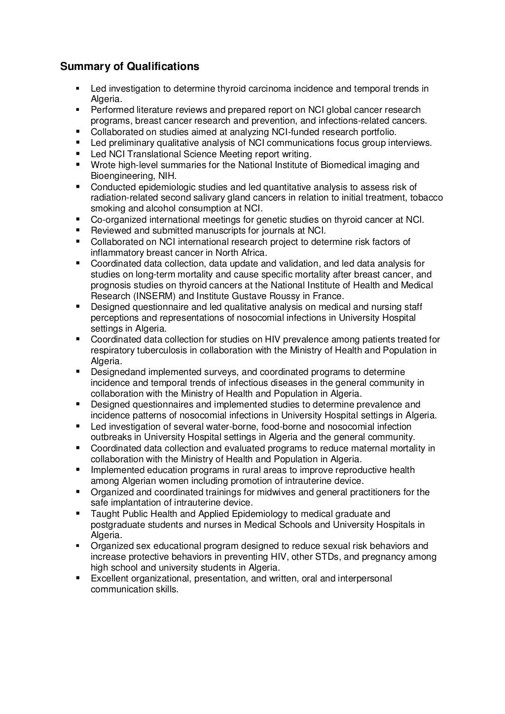 Summary Of Qualifications
