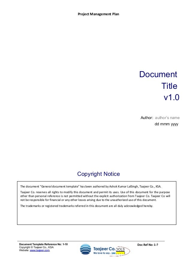 Project Management Plan Template Project Management Plan Template