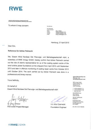 Reccomandation letter -RWE- NordSee Ost Project