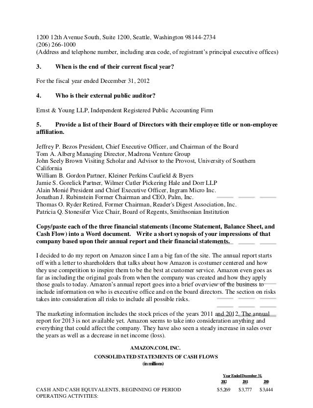 project amazon balance sheet