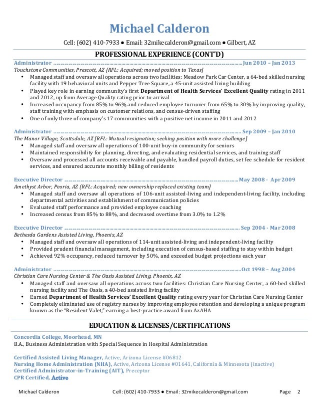 assisted living resumes