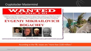 Cryptolocker Mastermind
According to the FBI, losses are “more than $100 million.”
Image source: FBI
 