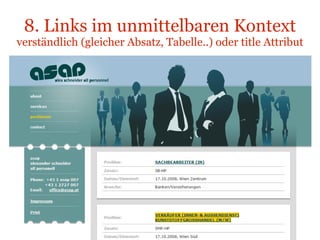 8. Links im unmittelbaren Kontext  verständlich (gleicher Absatz, Tabelle..) oder title Attribut asap.at 