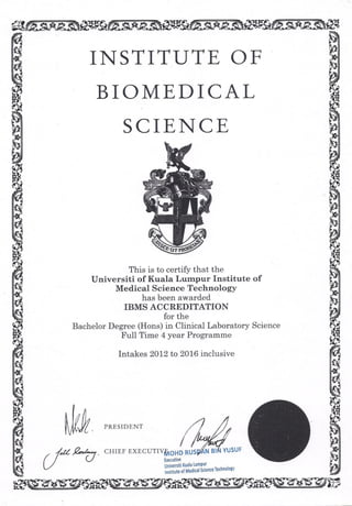 UNIKL-MESTECH IBMS Accreditation Certificate