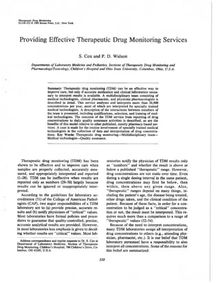 Providing Effective Therapeutic Drug Monitoring Services