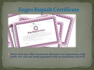  Better than any other investment alternative as it guarantees, high 
profit, low risk and timely payments with no uncertainty involved 
 