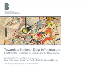 Bern University of Applied Sciences | E-Government Institute
Towards a National Data Infrastructure
First Insights Regarding Its Design and Its Governance
Opendata.ch Conference, 13 June 2016, Lausanne
Beat Estermann, Marianne Fraefel, Prof. Dr. Alessia Neuroni
 