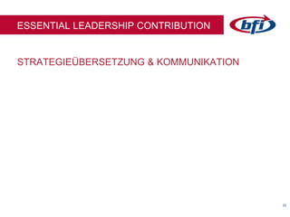 2222
STRATEGIEÜBERSETZUNG & KOMMUNIKATION
ESSENTIAL LEADERSHIP CONTRIBUTION
 