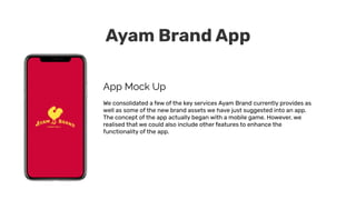 Ayam Brand App
Game
As mentioned previously, the whole
concept of the app came about from the
game. We wanted to have a ga...