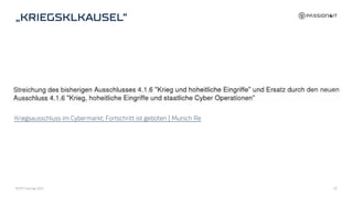 BFMT Fachtag 2023 20
Kriegsausschluss im Cybermarkt; Fortschritt ist geboten | Munich Re
 