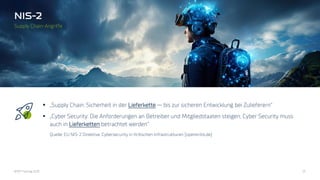 BFMT Fachtag 2023 25
▪ „Supply Chain: Sicherheit in der Lieferkette — bis zur sicheren Entwicklung bei Zulieferern“
▪ „Cyber Security: Die Anforderungen an Betreiber und Mitgliedstaaten steigen, Cyber Security muss
auch in Lieferketten betrachtet werden“
▪ Quelle: EU NIS-2 Direktive: Cybersecurity in Kritischen Infrastrukturen (openkritis.de)
Supply Chain-Angriffe
 