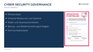 NOTFALLHANDBUCH
▪ Risikoanalyse
▪ Kritische Ressourcen und Systeme
▪ Rollen und Verantwortlichkeiten
▪ Backup- und Wiederherstellungsstrategien
▪ Kommunikationsplan
BFMT Fachtag 2023 41
 