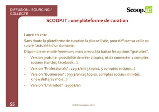 55 
SCOOP.IT 
: 
une 
plateforme 
de 
curation 
Lancé 
en 
2010. 
Sans 
doute 
la 
plateforme 
de 
curation 
la 
plus 
uti...
