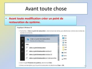 Avant toute chose
• Avant toute modification créer un point de
restauration du système.
@telier 201
 