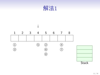 ⷨ1
11 / 34
1 2 3 4 5 6 7 8

1
3
5 2
6
8
4
7
Stack
 