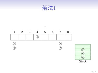 ⷨ1
15 / 34
1 2 3
5
4 5 6 7 8

1
3
4
7
2
6
8
Stack
 