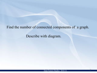 each edge considered once (in each direction) = O(E) timeRunning Time of BFSBFS (G, s)   0. For all i ≠ s, d[i]=∞; d[s]=0  1. Enqueue (Q,s)  2. while Q ≠  3.      do u Dequeue(Q) 4.      for each v adjacent to u 5.           doif color[v] = white 6.                then color[v]  gray 7.                       d[v]  d[u] + 1 8.                       [v]  u 9.                       Enqueue(Q,v)     10.     color[u]  blackDept Futures Studies  2010-1117