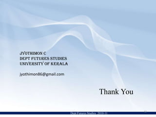 Show that d[v] = (s,v) for every vertex v.Lemma 2:Let G = (V, E) be a graph, and suppose that BFS is run from vertex s.  Then for each vertex v, the value d[v] ≥ (s,v).By induction on the number of enqueues (line 9).  Basis:  When s is enqueued, d[s] = 0 = (s,s) and d[v] = ∞  ≥  (s,v) for all other nodes.Ind.Step:  Consider a white vertex v discovered from vertex u.           implies that d[u] ≥ (s,u).  Then 	d[v] = d[u] + 1			       ≥ (s,u) + 1		                  ≥ (s,v).    		Therefore, d[v] bounds (s,v) from above.Dept Futures Studies  2010-1121