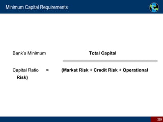 Minimum Capital Requirements Bank’s Minimum    Total Capital Capital Ratio  =  (Market Risk + Credit Risk + Operational Risk) 