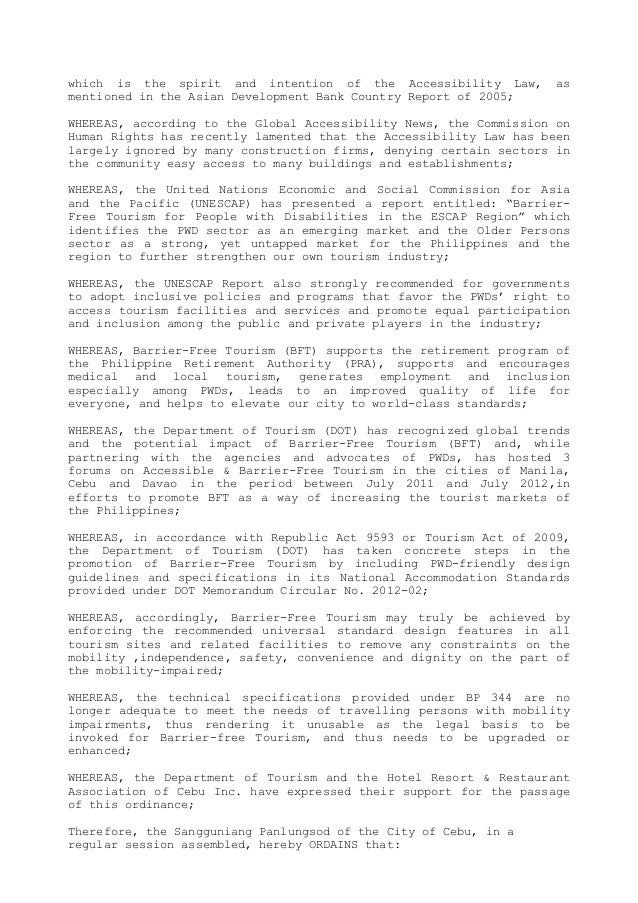 Cebu City Barrier Free Tourism Resolution May 2014