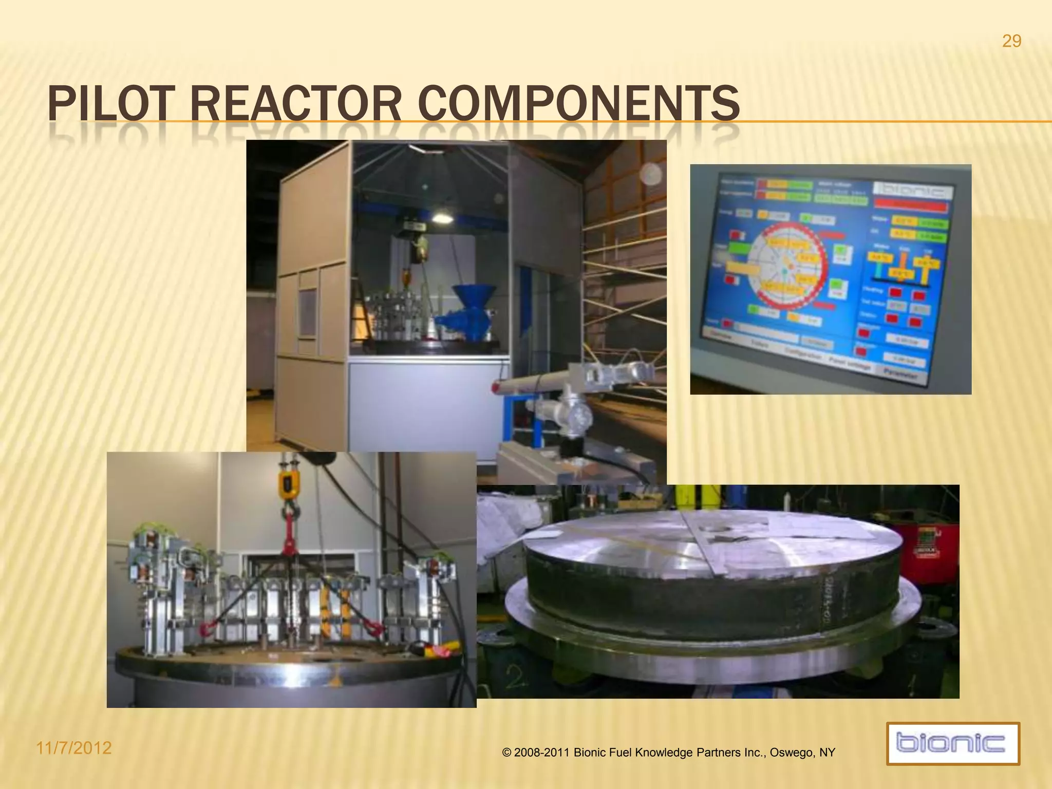FROM ORGANIC WASTE TO FUEL AND CHAR
Market
Diesel Fuel
Vegetable Oil
Crude Oil
Refined Oil
catalyst
5000 Ltr/hr
capacity
4/19/2014 © 2008-2013 Bionic Fuel Knowledge Partners Inc., Oswego, NY
29
µchar
Making efficient use of palm oil milling waste
 