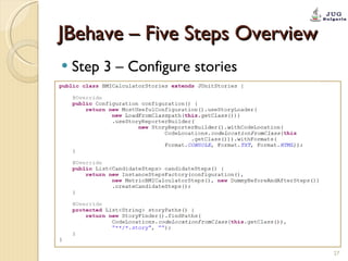 JBehave – Five Steps Overview Step 3 – Configure stories 