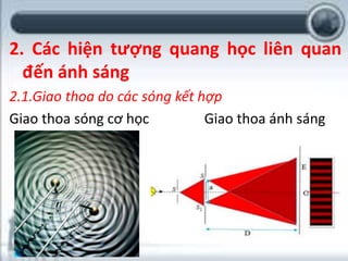 2. Các hiện tượng quang học liên quan
đến ánh sáng
2.1.Giao thoa do các sóng kết hợp
Giao thoa sóng cơ học Giao thoa ánh sáng
 