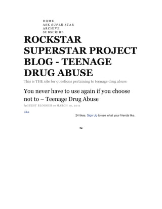 HOME<br />ASK SUPER STAR<br />ARCHIVE<br />SUBSCRIBE<br />ROCKSTAR SUPERSTAR PROJECT BLOG - TEENAGE DRUG ABUSE<br />This is THE site for questions pertaining to teenage drug abuse<br />You never have to use again if you choose not to – Teenage Drug Abuse<br />by GUEST BLOGGER on MARCH 10, 2011<br />Like24 likes. Sign Up to see what your friends like.<br />HYPERLINK quot;
http://www.facebook.com/sharer.php?u=http%3A%2F%2Fblog.rockstarsuperstarproject.com%2Fteenagedrugabuse%2Fyou-never-have-to-use-again-if-you-choose-not-to-teenage-drug-abuse%2F&t=You%20never%20have%20to%20use%20again%20if%20you%20choose%20not%20to%20%E2%80%94%20ROCKSTAR%20SUPERSTAR%20PROJECT%20BLOG%20-%20TEENAGE%20DRUG%20ABUSE&src=spquot;
Share<br />24<br />You see, my name is Lawrence and I am an addict.<br />Be sure to visit our other Teenage Drug Abuse Articles below! Want updates? Enter your email on the right side of this page.<br />You never have to use again if you choose not to.<br />As a psychologist, I have helped to treat hundreds of teens and adults that are substance dependent. Clinically speaking, there are different theories about addiction. The disease concept is one of the theories. The American Medical Association deemed Alcoholism as a medical condition and a disease back in the 1950’s, yet many medical doctors, psychologists and professionals in the mental health field do not believe that it is in any shape, way or form, a disease. The definition of a disease is: A chronic, progressive terminal condition. An example of a disease could be cancer or diabetes.<br />I have devoted the past 12 years as a professional examining the research on Substance Use Disorders and the nature of addiction. Alcoholism and substance addiction can be and needs to be viewed as the same issue because they both are mood and or mind altering agents; alcohol is a drug. There is a vast amount of evidence that shows that drug and alcohol use, abuse, and dependence is in every way, a disease. Not that it would make a difference if it is was not a disease just for the mere fact that it ruins lives. The facts are simply this: Addiction has been a worldwide problem for a very long time. It has wreaked havoc on individuals’ and families while destroying everything in its path.<br />I have been considered an “expert in the treatment of addictions” by many of my colleagues. Some of these colleagues are known throughout the world for their contribution as scientists that have worked in different areas of psychology other than addiction.<br />There has never been a book about addiction like this - ever! Pre-order your copy TODAY!<br />You see, my name is Lawrence and I am an addict. My job in life is to carry the message to any other addict/alcoholic that you never have to use again if you choose not to. However, I believe that treatment is the answer. Does it have to be a 12 step program? No. How about a rehabilitation facility? No. I will say that depending on the substance and the amount and time one has been using, it may be quite possible to seek medical attention. That is critical. Can I do it on my own? You can answer that one. I used hard drugs since the age of 14 until 40 and stopped when I was on my death bed. Personally, I had to learn how to use and personally, I have to learn how to recover. If I want to be a great musician, I have to surround myself with great players and learn how they do it. The same thing applies to getting clean and sober and staying clean and sober. There are thousands of Psychologists at the doctoral level that would say that I am crazy to disclose this type of information. I am not proud of how I behaved and what I did during my active addiction. I am grateful that I was granted another way to live and decided to pursue a career in the field of psychology.<br />By the time I had 8 years clean, I was a doctor of psychology, had my first love of my life back and began to live as a productive member of society. I am there for my children today, my girl, my brothers’ and my mother. I give today and I am happier than I have ever been. I am about 100 times better as a guitar player and I don’t even gig. Thank you for allowing me to share a little bit of myself with you. By the way, forget about the clinical psychologist part and the music part when I say that anyone with a desire to stop is welcome to call me as another recovering person. This is my passion and it is what I do for a living.<br />I am going to end with a Mark Twain Quote. “Quitting smoking is easy, I’ve done it 100 times.”<br />In loving service, Lawrence<br />You can reach me at lawrenceferber@sbcglobal.net<br />BIO:<br />I am a Licensed Professional Clinical & Research Psychologist in the States of New York and California who earned a Ph.D. in Psychology after earning my living as a professional musician for over 2 decades. I have worked extensively with adolescents and adults with substance use disorders. I have experience with Cognitive Behavioral Therapy, Behavioral Modification and Motivational Interviewing. I continue to play music and practice hours a day because it is a huge passion of mine.<br />For approximately the last 4 years I have worked with world renowned family scientists’ Phillip Cowen, Carolyn Pape Cowen, Marsha Kline Pruett, and Kyle Pruett on a study that was built on over 30 years of peer reviewed research that examined the effects of father involvement, co-parenting, and child development. “The Supporting Fathers Involvement Project” is recognized as a viable preventative family intervention/treatment by the “California Evidenced Based-Clearing House for Child Welfare.” Currently, the project takes place in 5 separate counties located in Northern California.<br />You can reach me at lawrenceferber@sbcglobal.net or just view my profile on Linkedin.<br />Here’s some rockin’ things happening …<br />* Serenity CD available for sale as of October 2010 * First 30 Days to Serenity by Super Star to be published in early 2011 * Skype discussion/presentation (middle and high school students) with Super Star * Fundraising program for schools and organizations selling RSSS brand merchandise * Got Serenity? School (middle, high school and college) assembly presentations * Rockin’ Recovery Month Concert Tour — September 2011<br />Have you ordered your copy of Serenity yet?<br />NOTE TO THE READER: This blog is written with the understanding that the content is strictly the experiences and thoughts of the author. The author is not engaged in rendering psychological, financial, legal, or other professional services. If expert assistance or counseling is needed, the services of a competent professional should be sought. Any application of this material is at the reader’s discretion and sole responsibility.<br />Please Social Bookmark us!<br />LikeDislike1 person liked this.CommunityDisqus<br />Add New Comment<br />Type your comment here.<br />Type your comment here.<br />Post as …<br />Showing 0 comments<br />Sort by             Popular now            Best rating            Newest first            Oldest first             Subscribe by email   Subscribe by RSS<br />blog comments powered by DISQUS<br />PREVIOUS POST: Skyping to save our kids from teenage drug abuse!<br />NEXT POST: Circle of 5 – Teenage Drug Abuse<br />HYPERLINK quot;
http://www.rsssworldwide.com/quot;
<br />Authors<br />Guest Blogger (2)<br />Margi Taber (7)<br />Rock Star (7)<br />Super Star (86)<br />Powered by Authors Widget<br />Please join our ROCKSTAR SUPERSTAR PROJECT Facebook Fanpage Rock Star Super Star Project<br />Promote Your Page Too<br />Recent Comments<br />Danield on What does smoking crack feel like? – Teenage Drug Abuse<br />Lisa on We are the ones PSA Video Contest from SAMHSA<br />kay monroe on Seeking treatment for addicted teens – Teenage Drug Abuse<br />Kelly on Seeking treatment for addicted teens – Teenage Drug Abuse<br />Kansas Cafferty on Seeking treatment for addicted teens – Teenage Drug Abuse<br />Blogroll<br />Center For InnerQuality<br />Order Serenity CD & The First 30 Days to Serenity<br />ROCKSTAR SUPERSTAR PROJECT<br />The official Rock Star website!<br />The official Super Star website!<br />Visit ROCKSTAR SUPERSTAR PROJECT on Facebook<br />Get smart with the Thesis WordPress Theme from DIYthemes.<br />WordPress Admin<br />