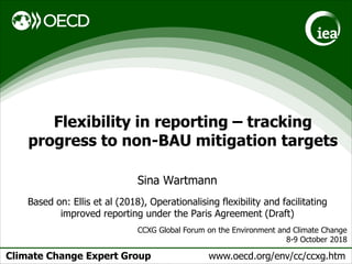 Climate Change Expert Group www.oecd.org/env/cc/ccxg.htm
Flexibility in reporting – tracking
progress to non-BAU mitigation targets
Sina Wartmann
Based on: Ellis et al (2018), Operationalising flexibility and facilitating
improved reporting under the Paris Agreement (Draft)
CCXG Global Forum on the Environment and Climate Change
8-9 October 2018
 