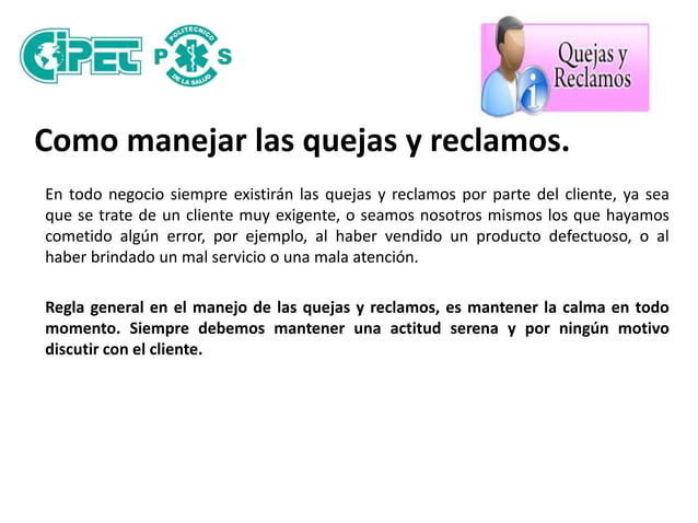 Manejo de quejas y reclamos | PPTX