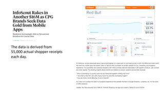 The	
  data	
  is	
  derived	
  from	
  
55,000	
  actual	
  shopper	
  receipts	
  
each	
  day.	
  	
  
 