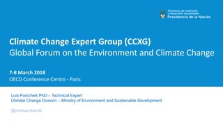 Luis Panichelli PhD – Technical Expert
Climate Change Division – Ministry of Environment and Sustainable Development
Climate Change Expert Group (CCXG)
Global Forum on the Environment and Climate Change
7-8 March 2018
OECD Conference Centre - Paris
 