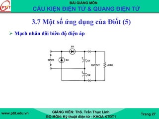 BÀI GIẢNG MÔN
CẤU KIỆN ĐIỆN TỬ & QUANG ĐIỆN TỬ
www.ptit.edu.vn GIẢNG VIÊN: ThS. Trần Thục Linh
BỘ MÔN: Kỹ thuật điện tử - KHOA KTĐT1
Trang 27
3.7 Một số ứng dụng của Điốt (5)
Mạch nhân đôi biên độ điện áp
 