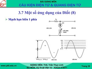BÀI GIẢNG MÔN
CẤU KIỆN ĐIỆN TỬ & QUANG ĐIỆN TỬ
www.ptit.edu.vn GIẢNG VIÊN: ThS. Trần Thục Linh
BỘ MÔN: Kỹ thuật điện tử - KHOA KTĐT1
Trang 30
3.7 Một số ứng dụng của Điốt (8)
Mạch hạn biên 1 phía
 