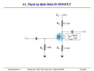 www.ptit.edu.vn Giảng viên: ThS. Trần Thục Linh – Bộ môn KTĐT Trang 69
A1. Mạch tự định thiên D-MOSFET
IDSS=8mA
UGS0=-8V
RD
ED
RSRG
 