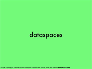 dataspaces



Further reading: Jeff Hammerbacher, Information Platforms and the rise of the data scientist, Beautiful Data
 