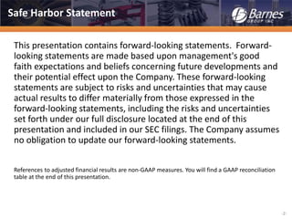 -2-
This presentation contains forward-looking statements. Forward-
looking statements are made based upon management's good
faith expectations and beliefs concerning future developments and
their potential effect upon the Company. These forward-looking
statements are subject to risks and uncertainties that may cause
actual results to differ materially from those expressed in the
forward-looking statements, including the risks and uncertainties
set forth under our full disclosure located at the end of this
presentation and included in our SEC filings. The Company assumes
no obligation to update our forward-looking statements.
References to adjusted financial results are non-GAAP measures. You will find a GAAP reconciliation
table at the end of this presentation.
Safe Harbor Statement
 