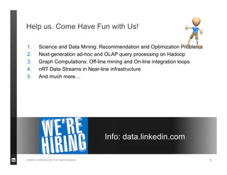 Help us. Come Have Fun with Us!
LinkedIn Confidential ©2013 All Rights Reserved 34
Info: data.linkedin.com
1. Science and ...