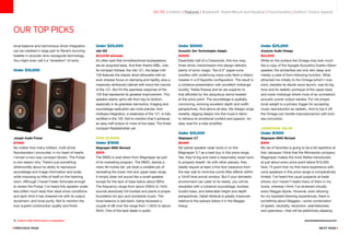 16 Guide to High-Performance Loudspeakers www.theabsolutesound.com
NEXT page
OUR TOP PICKS
go to: Contents | Features | Bookshelf, Stand-Mount and Desktop | Floorstanding | Editors' Choice Awards
previous page
tonal balance and harmonious driver integration
can be credited in large part to Revel’s stunning
tweeter in acoustic-lens waveguide technology.
You might even call it a “revelation” of sorts.
Under $10,000
Joseph Audio Pulsar
$7000
No matter how many brilliant, multi-driver
floorstanders I encounter, in my heart of hearts
I remain a two-way compact fanatic. The Pulsar
is one reason why. There’s just something
otherworldly about its ability to reproduce
soundstage and image information and scale,
while imposing so little of itself on the listening
room. Although I haven’t been fortunate enough
to review the Pulsar, I’ve heard this speaker under
less (often much less) than ideal show conditions
and each time it has cheered me with its output,
dynamism, and tonal purity. Not to mention the
truly superb construction quality and finish.
Under $25,000
mbl 120
$23,030 w/stands
It’s often said that omnidirectional loudspeakers
are an acquired taste. And then there’s MBL. Like
its compact forbear, the mbl 121, the larger mbl
120 features the classic droid silhouette with an
even sharper focus on damping and rigidity, plus a
massively reinforced cabinet with twice the volume
of the 121. But it’s the seamless response of the
120 that represents its greatest improvement. This
speaker plainly spins silk from top-to-bottom,
especially in its grainless harmonics. Imaging and
soundstage replication are more precise. And
midbass integration, a weakness of the 121, is fully
rectified in the 120. Not to mention that it achieves
an easy half-octave or more of low bass. The finest
compact Radialstrahler yet.
Dick Olsher
Under $1500
Magnepan MMG Revised
$599
The MMG is sold direct from Magnepan as part
of its marketing program. The MMG, stands a
mere 48-inches tall, yet does a credible job of
recreating the lower mid and upper bass range.
It simply does not sound like a small speaker,
except for the lack of bass below about 60Hz.
The frequency range from about 200Hz to 1kHz
sounds absolutely full-bodied and plants a proper
foundation for jazz and orchestral music. The
tonal balance is laid-back, being recessed a
couple of dB over the range from 1.5kHz to about
5kHz. One of the best deals in audio.
Under $5000
Acoustic Zen Technologies Adagio
$4500
Essentially half of a Crescendo, this two-way,
three-driver, transmission-line design delivers
plenty of sonic magic. Two 6.5” paper-cone
woofers with underhung voice coils flank a ribbon
tweeter in a D’Appolito configuration. The result is
a cohesive presentation with excellent midrange
lucidity. Treble finesse and air are superior to
that afforded by the ubiquitous dome tweeter
at this price point. The soundstage is spatially
convincing, evincing excellent depth and width
perspectives. And above all else, the Adagio sings
sweetly, digging deeply into the music’s fabric
to retrieve its emotional content and passion. An
easy load for a tube amplifier.
Under $10,000
Magnepan 3.7
$5495
My planar speaker radar locks in on the
Magnepan 3.7 as a best buy in this price range.
Yes, they’re big and need a reasonably sized room
to properly breath. As with other planars, they
ideally require at least a five-foot clearance from
the rear wall to minimize comb-filter effects within
a 10mS time arrival window. But if your domestic
environment can cater to its needs, you will be
rewarded with a cohesive soundstage, boxless
tuneful bass, and believable height and depth
perspectives. Detail retrieval is greatly improved
relative to the planars below it in the Maggie
lineup.
Under $25,000
Analysis Audio Omega
$22,000
While on the surface the Omega may look much
like a copy of the Apogee Acoustics Duetta ribbon
speaker, the similarities are only skin deep and
merely a case of form following function. What
attracted me initially to the Omega (which I now
own), besides its dipole wave launch, was its big
tone and its realistic portrayal of the upper bass
and lower midrange where most of an orchestra’s
acoustic power output resides. For me proper
tonal weight is a primary trigger for accepting
music reproduction as realistic. And to top it off,
the Omega can handle macrodynamics with kick-
ass conviction.
Jonathan Valin
Under $1500
Magnepan MMG Revised
$599
My list of favorites is going to be a bit repetitive at
first, because I think that the Minnesota company
Magenpan makes the most lifelike transducers
at just about every price point below $10,000.
Now, I’ll grant that my first-hand experience with
cone speakers in this price range is comparatively
limited. I’ve heard the usual suspects at trade
shows, but I haven’t heard many of them in my
home, whereas I think I’ve reviewed virtually
every Maggie dipole. However, even allowing
for my lopsided listening experiences, there is
something about Maggies—some combination
of speed, neutrality, resolution, seamlessness,
and openness—that will be addictively pleasing
 