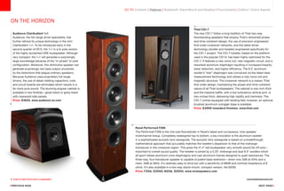 6 Guide to High-Performance Loudspeakers www.theabsolutesound.com
previous page NEXT page
ON THE HORIZON
Revel Performa3 F206
The Performa3 F206 is the mid-size floorstander in Revel’s latest and curvaceous, nine-speaker
multichannel lineup. Completely redesigned top to bottom, a key innovation is the aluminum tweeter
in a sophisticated acoustic lens waveguide. The acoustic lens waveguide is based on a breakthrough
mathematical approach that accurately matches the tweeter’s dispersion to that of the midrange
transducer in the crossover region. This gives the 41.4-tall loudspeaker very smooth sound far off-axis—
important to overall sound quality. The tweeter is joined by a 5.25 midrange and dual 6.5 woofers which
all sport ribbed aluminum cone diaphragms and cast aluminum frames designed to quell resonances. The
three-way, four-transducer speaker is capable of potent bass extension—down only 3dB at 42Hz and a
mere -6dB at 36Hz. It’s relatively easy to drive too with a sensitivity of 88dB and nominal impedance of 8
ohms. It’s also available in a two-way stand-mount, compact version, the M206.
Price: F206, $3500; M206, $2000. www.revelspeakers.com
Thiel CS1.7
The new CS1.7 follow a long tradition of Thiel two-way
floorstanding speakers that employ Thiel’s renowned phase-
and-time-coherent design, the use of precision engineered
first-order crossover networks, and the latest driver
technology (woofer and tweeter) engineered specifically for
the CS1.7 project. The CS1.7 tweeter, based on the platform
used in the popular CS1.6, has been highly optimized for the
CS1.7. It features a new voice coil, new magnetic circuit, and a
reworked aluminum diaphragm resulting in increased linearity,
lower distortion, and higher efficiency. The 6.5 aluminum
woofer’s “star” diaphragm was conceived via the latest laser
measurement technology and utilizes a new voice coil and
magnetic structure. The crossover network is a classic Thiel
first-order design, maintaining the phase-and-time-coherent
nature of all Thiel loudspeakers. The cabinet is one-inch thick
and the massive baffle, with a low-turbulence vertical port, is
two-inches thick, delivering high rigidity and inertness. The
CS1.7 comes equipped with leveling feet; however, an optional
brushed aluminum outrigger base is available.
Price: $3999 (standard finishes). www.thiel.com
Audience ClairAudient 1+1
Audience, the full-range driver specialists, has
further refined its unique technology in the mini
ClairAudient 1+1. To be introduced early in the
second quarter of 2013, the 1+1 is a bi-pole version
of the highly acclaimed ONE loudspeaker. Although
very compact, the 1+1 will generate a surprisingly
large soundstage because of the “in-phase” bi-pole
configuration. Moreover, this diminutive speaker can
generate surprisingly low bass output uncolored
by the distortions that plague ordinary speakers.
Because Audience uses proprietary full range
drivers, the use of detail-robbing capacitors, coils
and circuit boards are eliminated which results in a
far more pure sound. The stunning angular cabinet is
available in two finishes—gloss black or gloss black
with rosewood side panels.
Price: $1800. www.audience-av.com
go to: Contents | Features | Bookshelf, Stand-Mount and Desktop | Floorstanding | Editors' Choice Awards
 