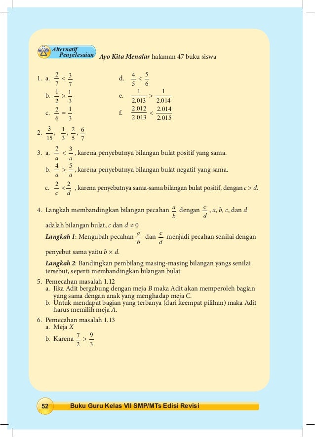 Kunci jawaban matematika kelas 7 kurikulum 2013 edisi revisi 2014