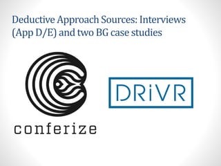 Deductive Approach Sources: Interviews
(App D/E) and two BG case studies
 