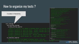How to organize my tests ?
3 suites in hierarchy
 