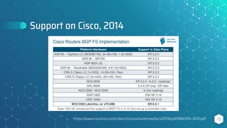 Support on Cisco, 2014
15
https://www.ciscolive.com/c/dam/r/ciscolive/emea/docs/2018/pdf/BRKSPG-3012.pdf
 