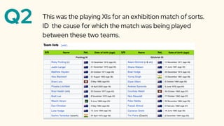 Q2 This was the playing XIs for an exhibition match of sorts.
ID the cause for which the match was being played
between these two teams.
 