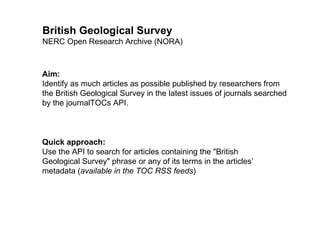 Testing the First Use Case - JournalTOCs Workshop Slide 3