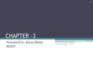 CHAPTER -3
Presented by- Kiran.Shetty
BGSIT
7/9/2014
1
kiran.shetty763@gmail.
com
 