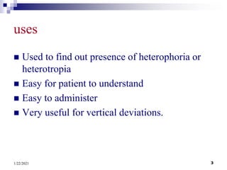 Maddox rod, Maddox wing, Bagolini striated glasses, RAF ruler and Prism ...